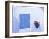 Architectural Detail of Blue and White House, with Pot of Geraniums, Oia (Ia), Aegean Sea, Greece-Sergio Pitamitz-Framed Photographic Print