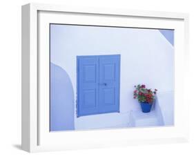 Architectural Detail of Blue and White House, with Pot of Geraniums, Oia (Ia), Aegean Sea, Greece-Sergio Pitamitz-Framed Photographic Print