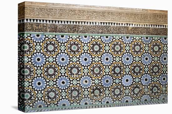 Architectural Detail of Traditional Zelliges and Frieze, Marrakesh, Morocco, North Africa, Africa-Guy Thouvenin-Stretched Canvas