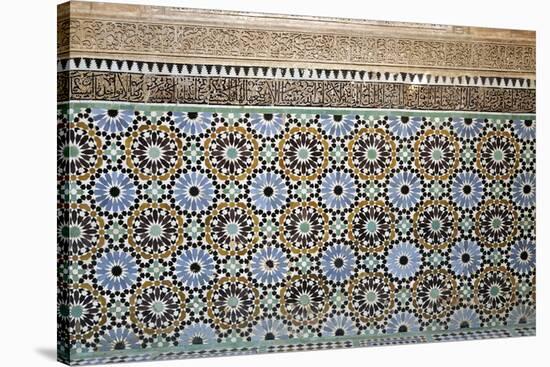 Architectural Detail of Traditional Zelliges and Frieze, Marrakesh, Morocco, North Africa, Africa-Guy Thouvenin-Stretched Canvas