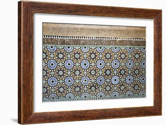 Architectural Detail of Traditional Zelliges and Frieze, Marrakesh, Morocco, North Africa, Africa-Guy Thouvenin-Framed Photographic Print