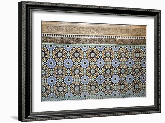 Architectural Detail of Traditional Zelliges and Frieze, Marrakesh, Morocco, North Africa, Africa-Guy Thouvenin-Framed Photographic Print