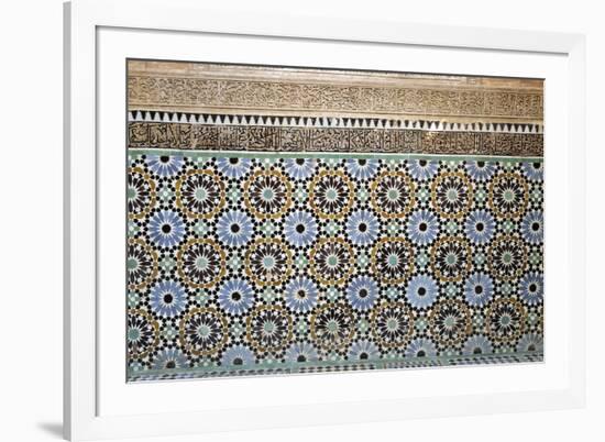 Architectural Detail of Traditional Zelliges and Frieze, Marrakesh, Morocco, North Africa, Africa-Guy Thouvenin-Framed Photographic Print