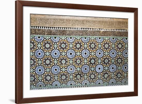 Architectural Detail of Traditional Zelliges and Frieze, Marrakesh, Morocco, North Africa, Africa-Guy Thouvenin-Framed Photographic Print