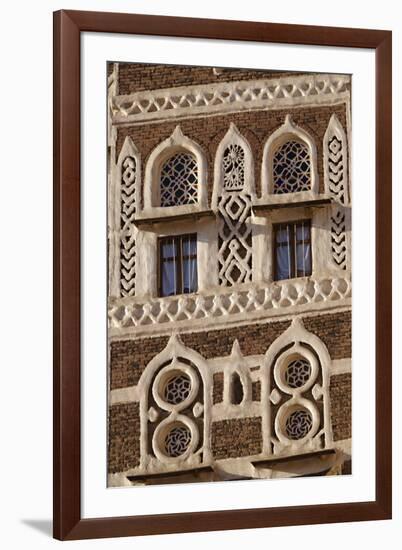 Architectural Detail, Old City of Sanaa, UNESCO World Heritage Site, Yemen, Middle East-Bruno Morandi-Framed Photographic Print