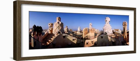 Architectural Details of Rooftop Chimneys, La Pedrera, Barcelona, Catalonia, Spain-null-Framed Photographic Print