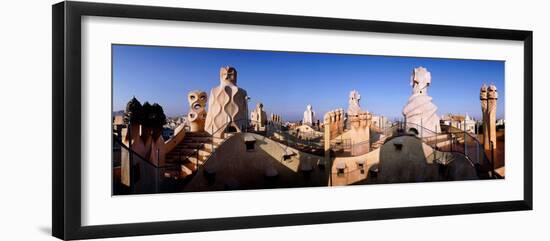 Architectural Details of Rooftop Chimneys, La Pedrera, Barcelona, Catalonia, Spain-null-Framed Photographic Print