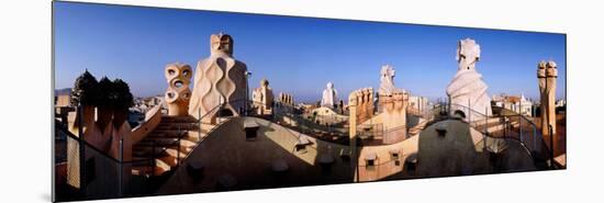 Architectural Details of Rooftop Chimneys, La Pedrera, Barcelona, Catalonia, Spain-null-Mounted Photographic Print