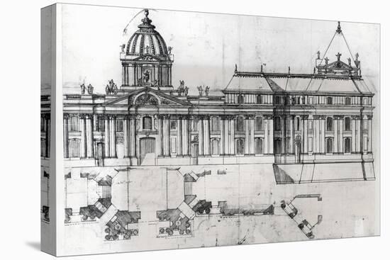 Architectural Drawing and Plan, Detail from Drawing for Louvre, 1664-Francois Mansart-Stretched Canvas