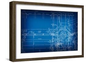 Architectural Drawing, Made by Hand on a Blue Background-molodec-Framed Art Print