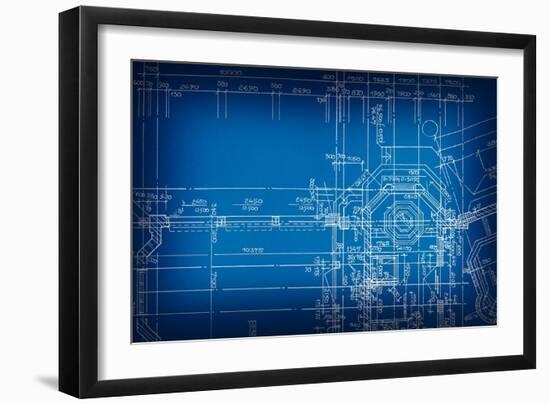 Architectural Drawing, Made by Hand on a Blue Background-molodec-Framed Art Print