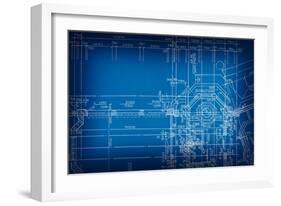 Architectural Drawing, Made by Hand on a Blue Background-molodec-Framed Art Print