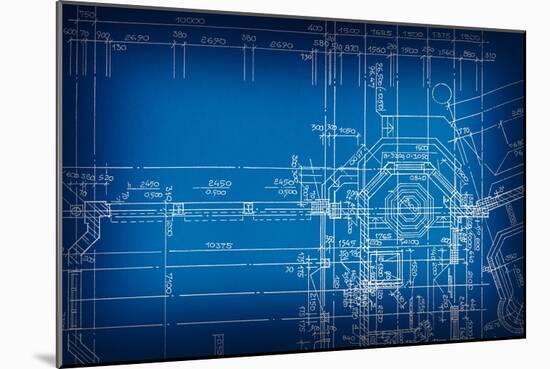 Architectural Drawing, Made by Hand on a Blue Background-molodec-Mounted Art Print