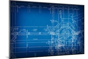 Architectural Drawing, Made by Hand on a Blue Background-molodec-Mounted Art Print