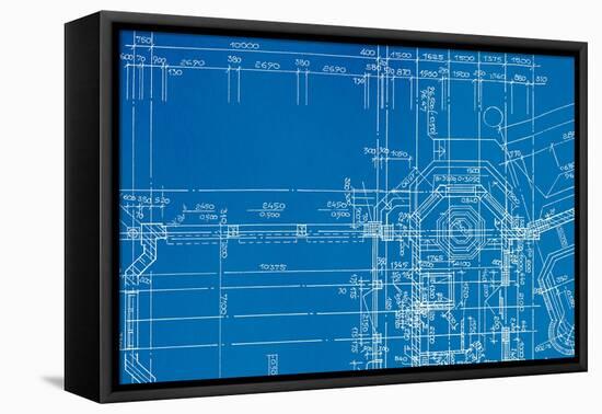 Architectural Drawing, Made by Hand on a Blue Background-molodec-Framed Stretched Canvas