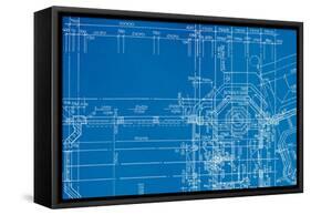 Architectural Drawing, Made by Hand on a Blue Background-molodec-Framed Stretched Canvas