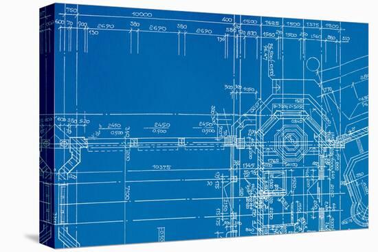 Architectural Drawing, Made by Hand on a Blue Background-molodec-Stretched Canvas