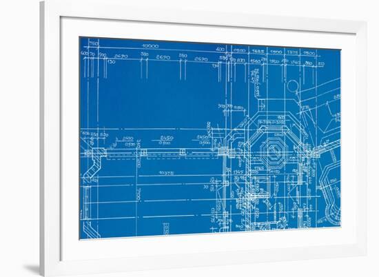 Architectural Drawing, Made by Hand on a Blue Background-molodec-Framed Art Print