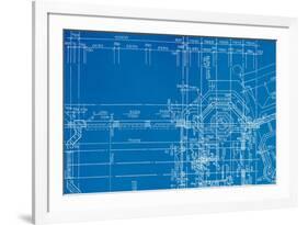 Architectural Drawing, Made by Hand on a Blue Background-molodec-Framed Art Print