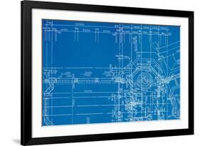 Architectural Drawing, Made by Hand on a Blue Background-molodec-Framed Art Print