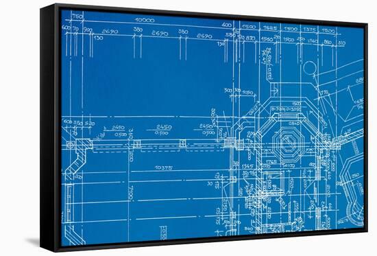 Architectural Drawing, Made by Hand on a Blue Background-molodec-Framed Stretched Canvas