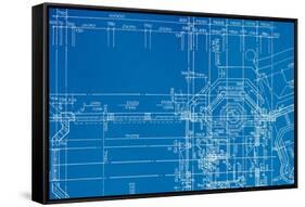 Architectural Drawing, Made by Hand on a Blue Background-molodec-Framed Stretched Canvas