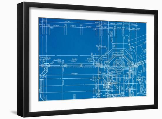 Architectural Drawing, Made by Hand on a Blue Background-molodec-Framed Art Print