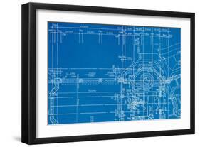 Architectural Drawing, Made by Hand on a Blue Background-molodec-Framed Art Print