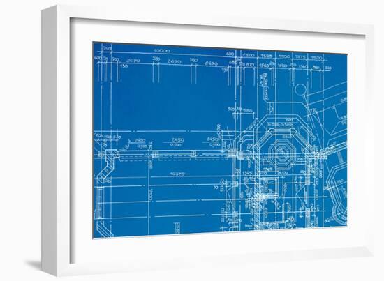 Architectural Drawing, Made by Hand on a Blue Background-molodec-Framed Art Print