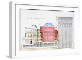 Architectural Drawing of Theatre Building with Cross-Sectional View by H. Monnot-Stapleton Collection-Framed Giclee Print