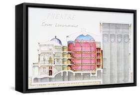 Architectural Drawing of Theatre Building with Cross-Sectional View by H. Monnot-Stapleton Collection-Framed Stretched Canvas