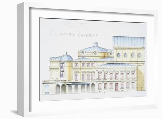 Architectural Drawing Showing Lateral Elevation of Theatre Building by H. Monnet-Stapleton Collection-Framed Giclee Print