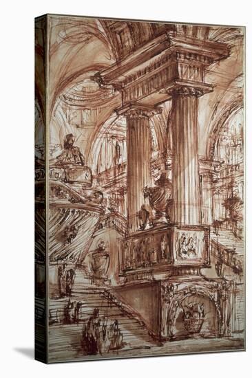 Architectural Interior and Staircase-Giovanni Battista Piranesi-Stretched Canvas