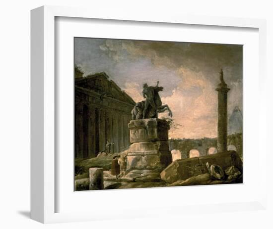 Architectural Landscape with Obelisk-Hubert Robert-Framed Art Print