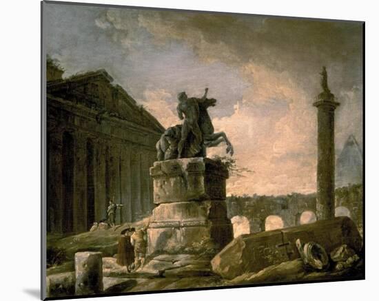 Architectural Landscape with Obelisk-Hubert Robert-Mounted Art Print