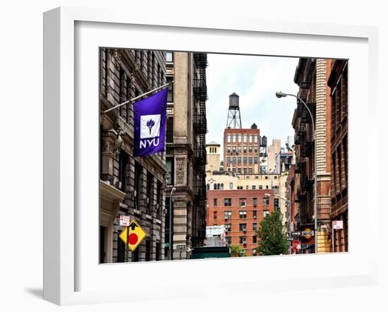 Architecture and Buildings, Greenwich Village, Nyu Flag, Manhattan, NYC, White Frame-Philippe Hugonnard-Framed Art Print