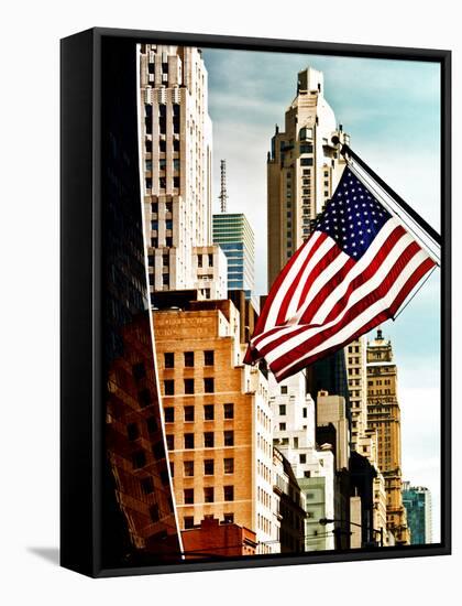 Architecture and Buildings, Skyscrapers View, American Flag, Midtown Manhattan, NYC, US, USA-Philippe Hugonnard-Framed Stretched Canvas