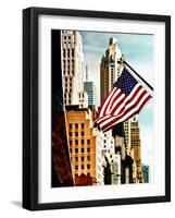 Architecture and Buildings, Skyscrapers View, American Flag, Midtown Manhattan, NYC, US, USA-Philippe Hugonnard-Framed Photographic Print