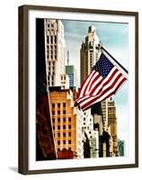 Architecture and Buildings, Skyscrapers View, American Flag, Midtown Manhattan, NYC, US, USA-Philippe Hugonnard-Framed Premium Photographic Print