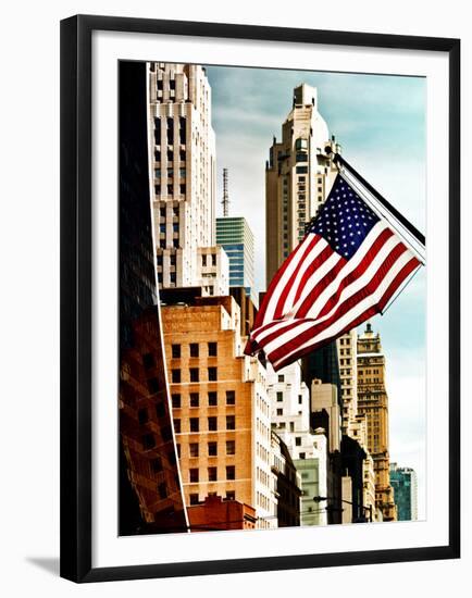 Architecture and Buildings, Skyscrapers View, American Flag, Midtown Manhattan, NYC, US, USA-Philippe Hugonnard-Framed Premium Photographic Print