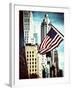 Architecture and Buildings, Skyscrapers View, American Flag, Midtown Manhattan, NYC, Vintage Colors-Philippe Hugonnard-Framed Photographic Print