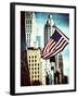 Architecture and Buildings, Skyscrapers View, American Flag, Midtown Manhattan, NYC, Vintage Colors-Philippe Hugonnard-Framed Photographic Print