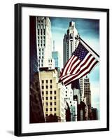 Architecture and Buildings, Skyscrapers View, American Flag, Midtown Manhattan, NYC, Vintage Colors-Philippe Hugonnard-Framed Premium Photographic Print