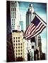 Architecture and Buildings, Skyscrapers View, American Flag, Midtown Manhattan, NYC, Vintage Colors-Philippe Hugonnard-Mounted Premium Photographic Print