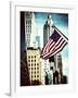 Architecture and Buildings, Skyscrapers View, American Flag, Midtown Manhattan, NYC, Vintage Colors-Philippe Hugonnard-Framed Photographic Print