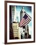 Architecture and Buildings, Skyscrapers View, American Flag, Midtown Manhattan, NYC, Vintage Colors-Philippe Hugonnard-Framed Photographic Print