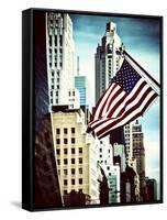 Architecture and Buildings, Skyscrapers View, American Flag, Midtown Manhattan, NYC, Vintage Colors-Philippe Hugonnard-Framed Stretched Canvas