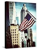 Architecture and Buildings, Skyscrapers View, American Flag, Midtown Manhattan, NYC, Vintage Colors-Philippe Hugonnard-Stretched Canvas