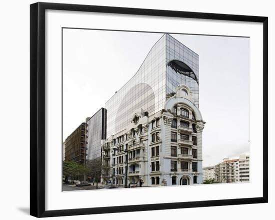 Architecture, New Building on Old Building, Architecture Mix, Lisbon, Portugal-Axel Schmies-Framed Photographic Print