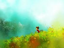 Painting of Kitten Playing with Fairy on Green Grass-Archv-Art Print